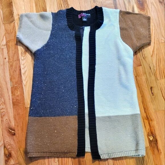 Peck & Peck Metallic Colorblock Open Long Cardigan Sweater Medium - Picture 1 of 5